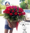 XX (51-75) Fresh Red Chinese Roses with Greens - Basket